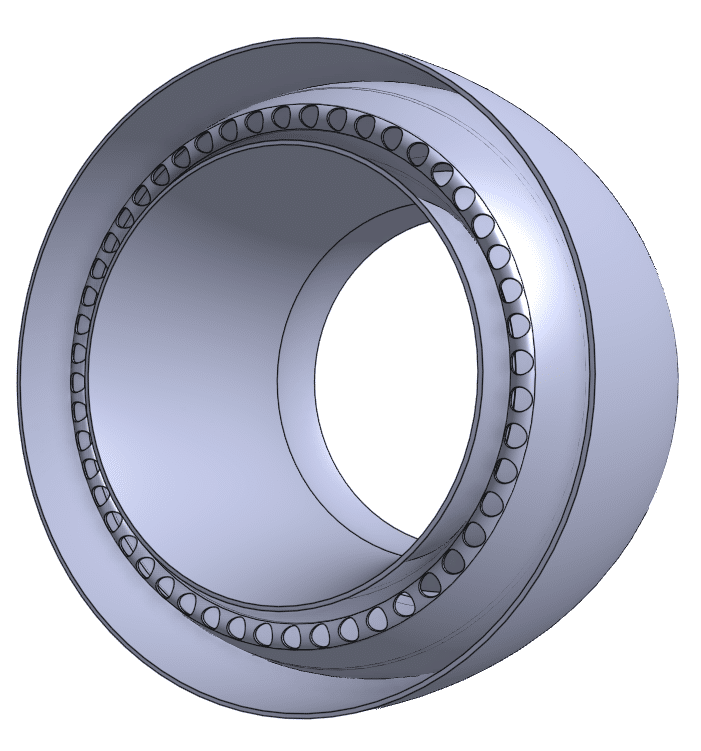 A 3D model of a cylindrical bearing made from titanium.